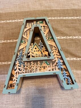 Anthropologie Layered Wood Letter A wood Décor in Teal and Natural